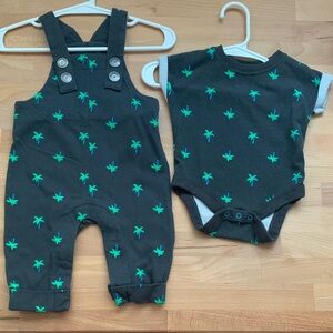 Matching Cat & Jack Palm Tree Onesie & Overalls NWOT